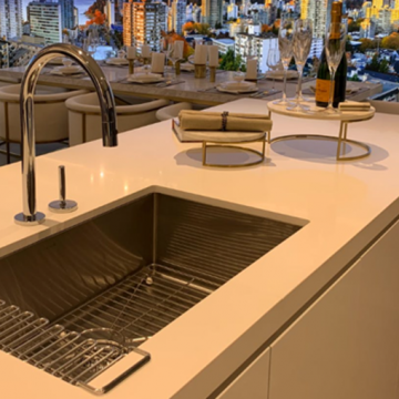 undermount kitchen sink and city skylights
