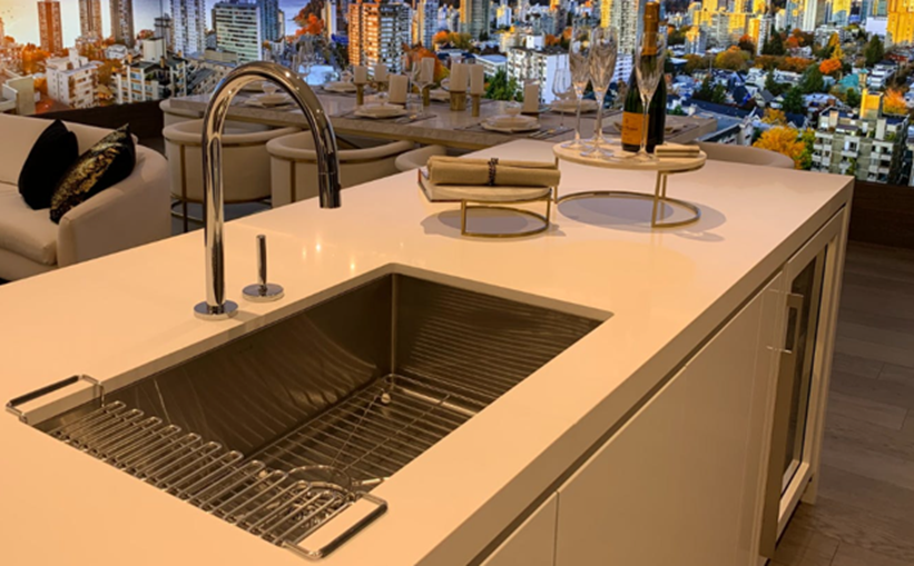 undermount kitchen sink and city skylights